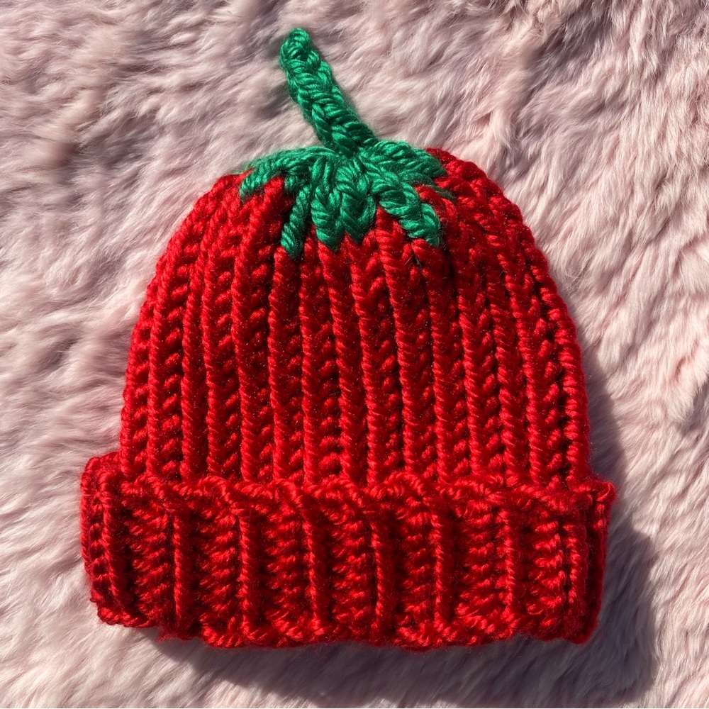 Kids Handmade Bright Red Produce Hat
